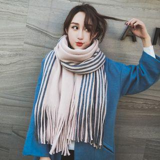 Fringed Striped Panel Woolen Scarf