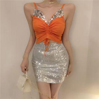 Drawstring Sequined Camisole Top