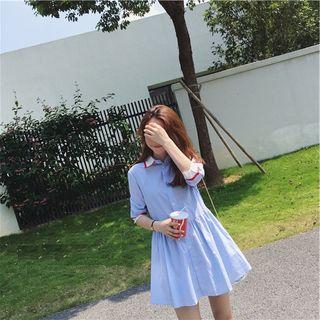 Contrast-trim Pleated Shirtdress