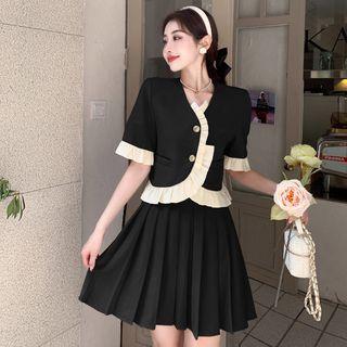 Set: Ruffle Trim Cropped Jacket + Mini A-line Skirt