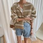 Loose-fit Stripe Rib-knit Cardigan