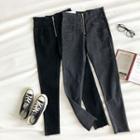 Frayed High-waist Zipper Cropped Jeans