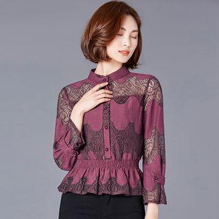 Lace Panel Tie-waist Blouse