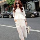 Set: Mesh Ruffle Top + Wide-leg Pants