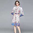 Long-sleeve Floral Midi A-line Shirtdress