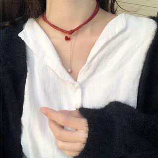 Heart Faux Pearl Choker Red & Gold - One Size
