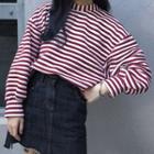 Striped Pullover / Mock Turtleneck Striped Long-sleeve Top