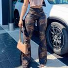 High-waist Snake Skin Print Boot-cut Pants