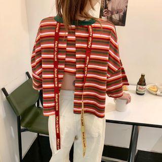 Short-sleeve Striped Open-back T-shirt