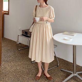 Short-sleeve Lace Trim Panel Dress