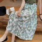 Leaf Print High-waist Midi A-line Skirt