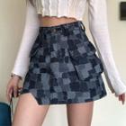 Patterned Denim A-line Mini Skirt