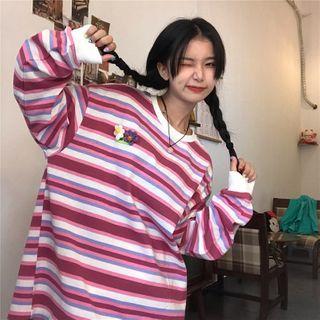Striped Sweatshirt Stripes - Dark Pink & White - One Size