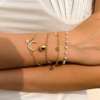 Set Of 4: Chain Bracelet Set Of 4 - Gold & White - One Size