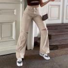 Plain Cut-out Wide-leg Pants