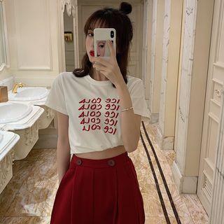 Short-sleeve Lettering T-shirt / Wide Leg Pants