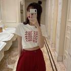 Short-sleeve Lettering T-shirt / Wide Leg Pants