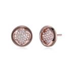 Sterling Silver Fashion Brilliant Plated Rose Gold Four-leafed Clover Round Stud Earrings With Cubic Zircon Rose Gold - One Size