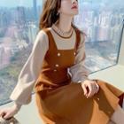 Long-sleeve Mock Two-piece Button-up Knit Dress