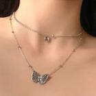 Alloy Butterfly Pendant Layered Choker Necklace 0689a - Silver - One Size