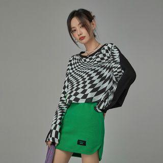 [no One Else] Checked Crop T-shirt Black - One Size