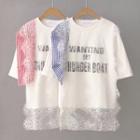 Lettering Lace Trim Short Sleeve T-shirt