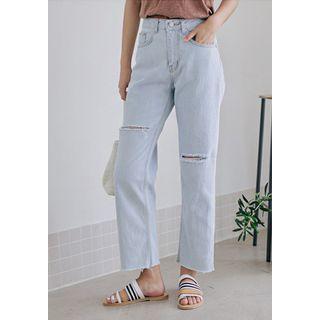 Slit Wide-leg Washed Jeans