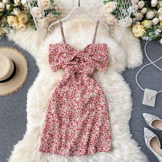 Floral Bow Spaghetti-strap Dress