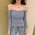 Lettuce Edge Off-shoulder Striped Copped Knit Top