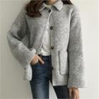Collared Wool Blend Knit Cardigan