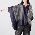 3/4-sleeve Patterned Panel Oversized Top