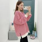 Drop-shoulder Slit-side Stripe Sweatshirt