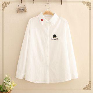 Cartoon Embroidered Long-sleeve Shirt As Shown In Figure - One Size
