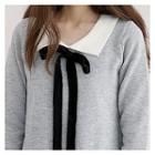 Detachable-ribbon Collared Knit Dress