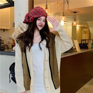 Color Block Cardigan Light Yellow - One Size