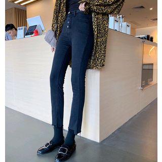 Buttoned Fleece-lined Skinny Jeans