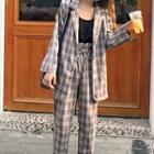 Set: Plaid Single Button Blazer + Straight Fit Pants