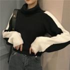 Turtleneck Two-tone Sweater Plane - Black & White - One Size
