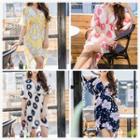Set: Print Bikini Top + Swim Skirt + Short-sleeve Beach Dress