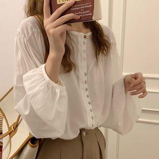 Oversize Round-neck Chiffon Top White - One Size