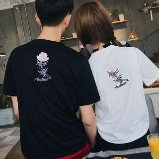 Couple Matching Short-sleeve Rose Embroidered T-shirt