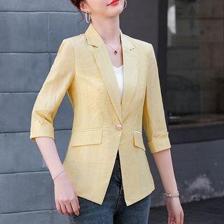 Elbow-sleeve Plain Single-button Blazer