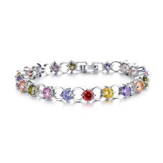 Elegant Brilliant Geometric Round Color Cubic Zirconia Bracelet Silver - One Size