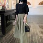 3/4-sleeve Top / Midi A-line Skirt / Set