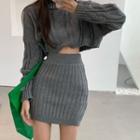 Set: Turtle-neck Cropped Sweater + Skirt