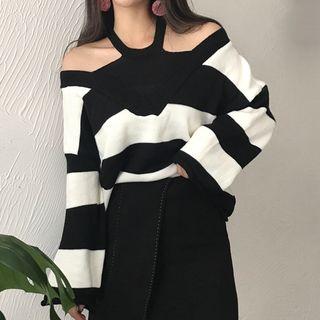 Mock Two-piece Cold Shoulder Sweater