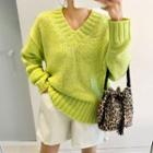 V-neck Chunky Sweater In Lime Green