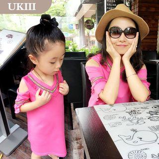Family Matching Cold Shoulder V-neck T-shirt Dress