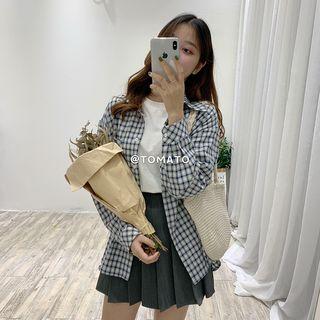 Pocket Detail Plaid Shirt Blue - One Size