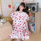 Short-sleeve Strawberry Print Mini Dress As Shown In Figure - One Size